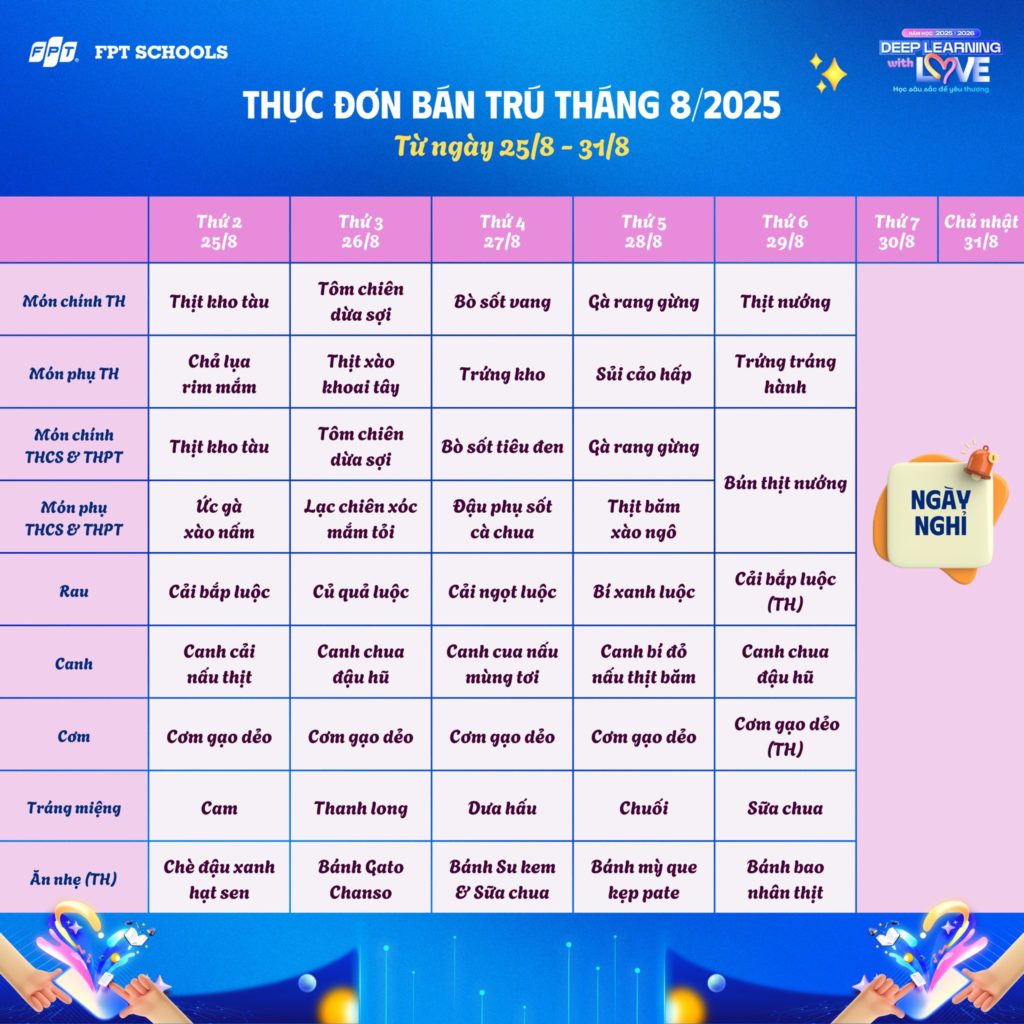 THỰC ĐƠN BÁN TRÚ THÁNG 8/2025 – SẴN SÀNG CHÀO ĐÓN CÁC F-SCHOOLERS 15 2 150