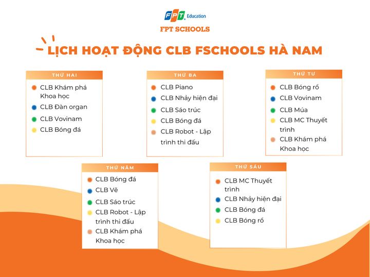 Chúc các học sinh nhà F có những buổi sinh hoạt CLB bổ ích và hào hứng.