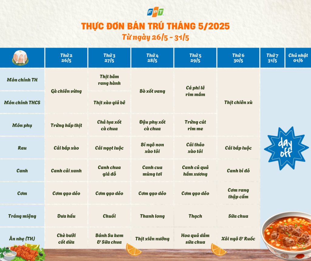 THỰC ĐƠN BÁN TRÚ THÁNG 5/2025 17 4 112