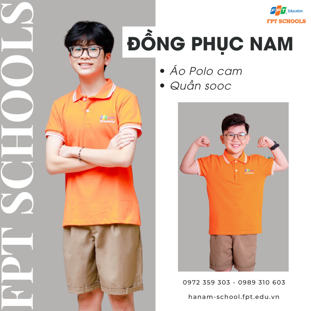 Học sinh nam áo polo kết hợp với quần sooc mang lại sự năng động, mát mẻ.