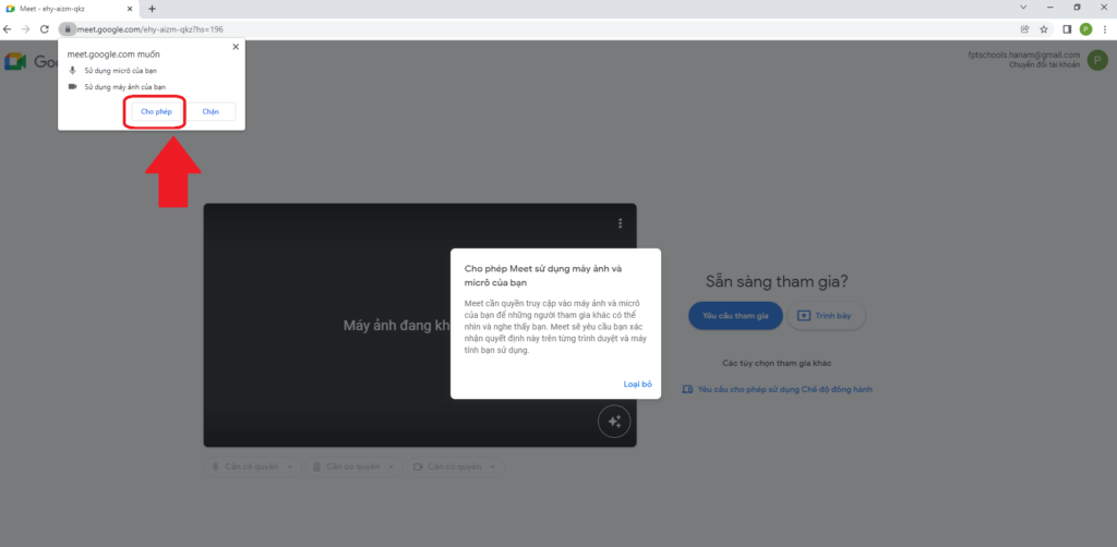 Chọn "Cho phép" sử dụng micro và máy ảnh