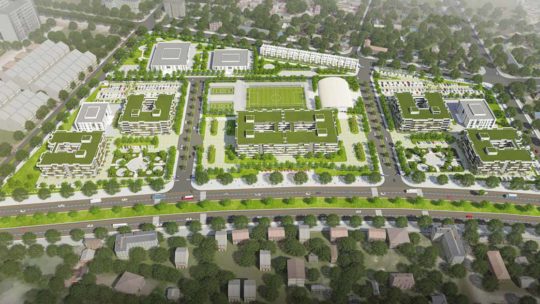 Phối cảnh toàn bộ công trình Tổ hợp giáo dục FPT UniSchool tại Hà Nam.