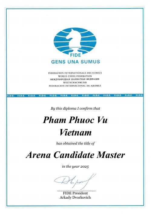 CHÚC MỪNG PHẠM PHƯỚC VŨ - HỌC SINH LỚP 12A1 NHẬN DANH HIỆU ACM CỦA LIÊN ĐOÀN CỜ VUA THẾ GIỚI GHI NHẬN 14 image 8